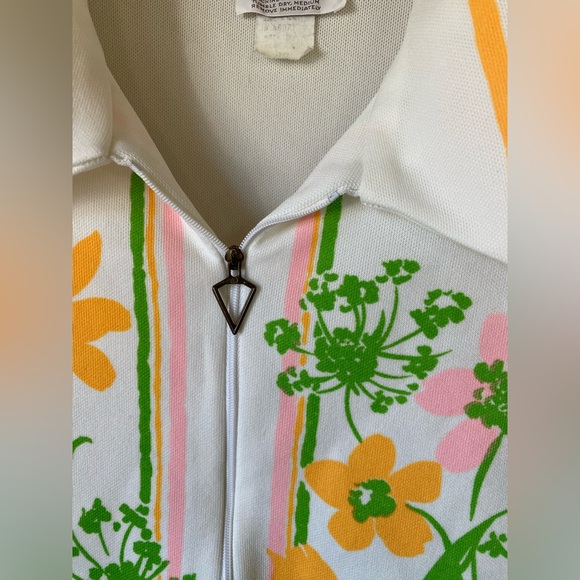 Vintage Montgomery Ward 60s 70s Floral Collared Zip Front Sleeveless Polo Large - Picture 3 of 7